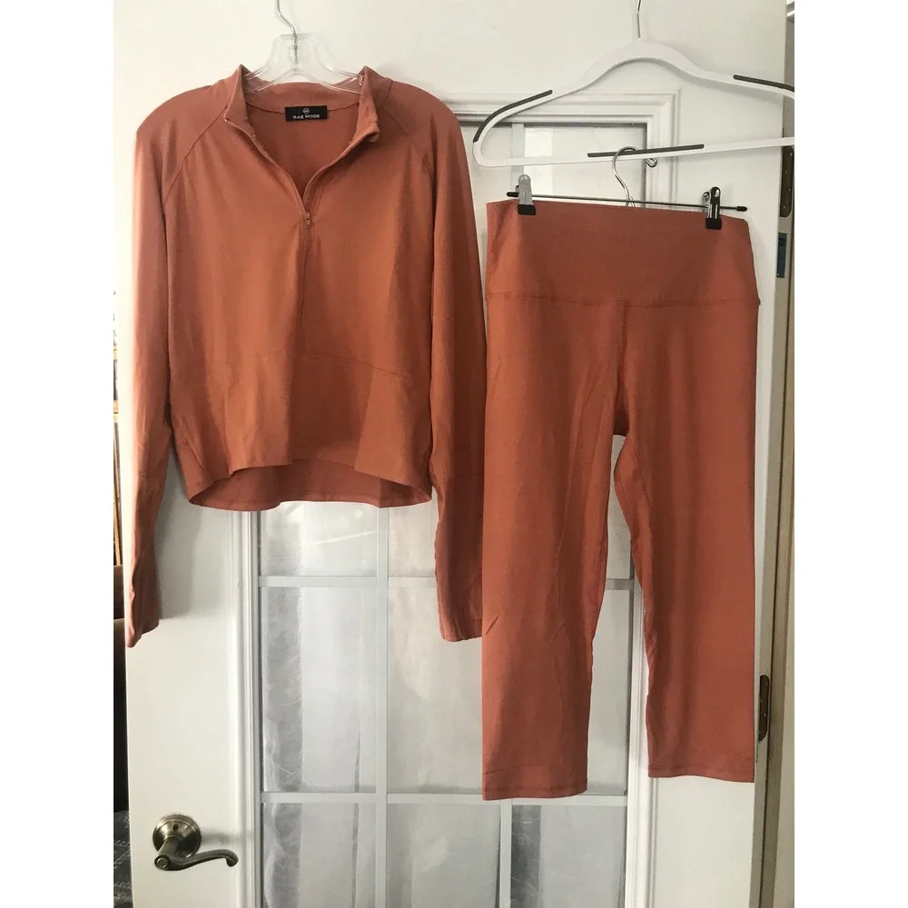 Rae Mode Womens 1X Activewear Set Desert Sun Half Zip‎ Top Cropped Leggings